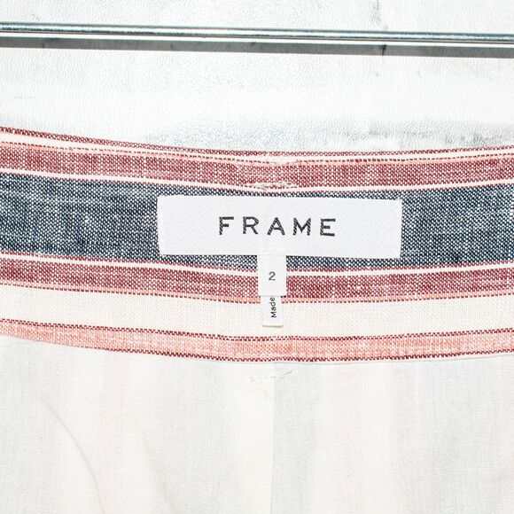 FRAME High Waist Linen Shorts Natural White Multi Stripe Size 2 - Picture 8 of 10